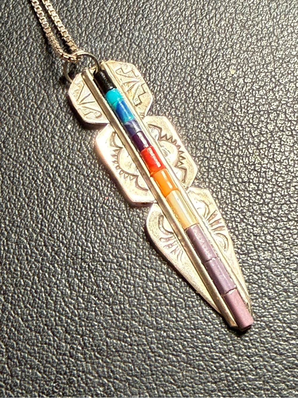 Sterling Alvin Joe Native American Navajo Handmade Feather Gemstone Pendant
